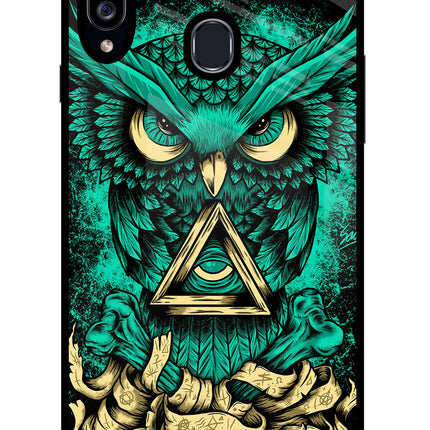 Green Owl Samsung A20s Glass Case Back Cover by Casekaro