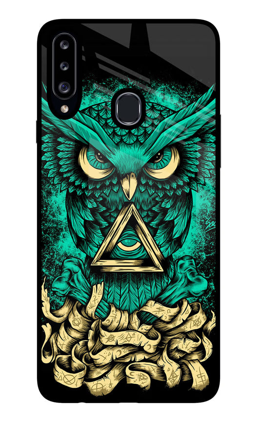 Green Owl Samsung A20s Glass Case