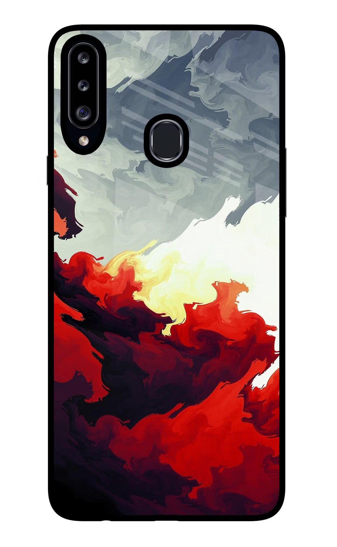 Fire Cloud Samsung A20s Glass Case