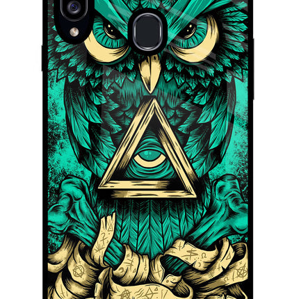 Green Owl Samsung A20s Glass Case Back Cover by Casekaro