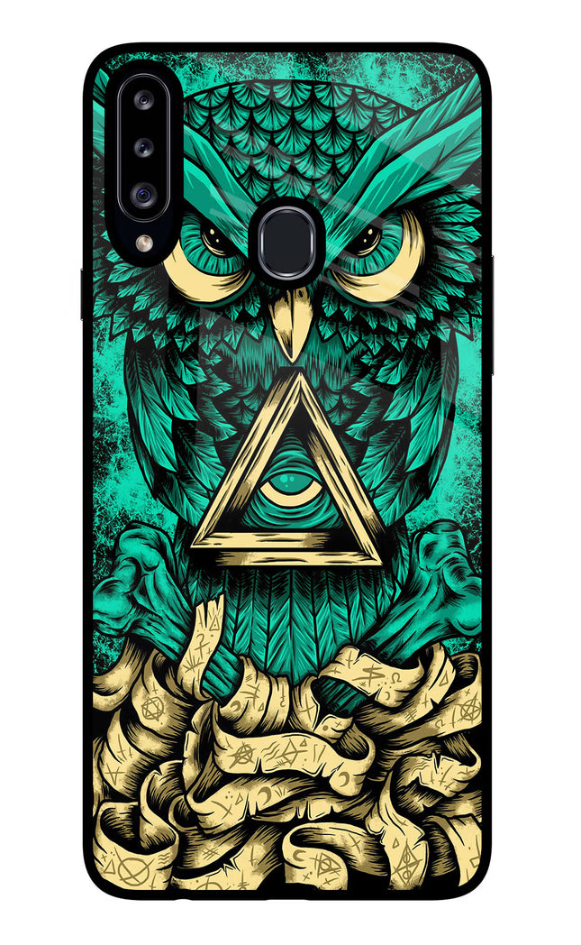 Green Owl Samsung A20s Glass Case Back Cover by Casekaro