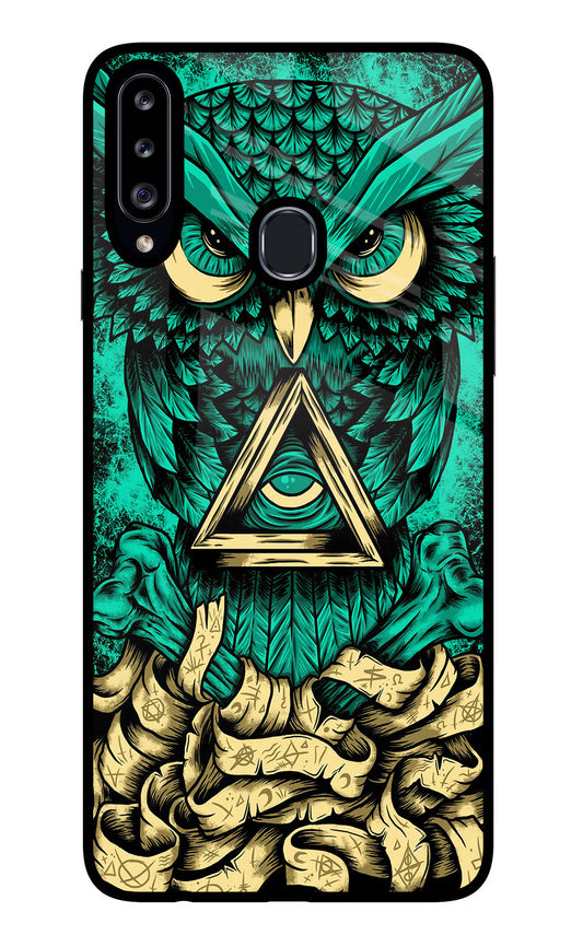 Green Owl Samsung A20s Glass Case