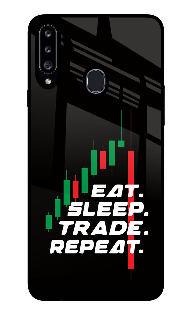 Eat Sleep Trade Repeat Samsung A20s Glass Case Back Cover by Casekaro