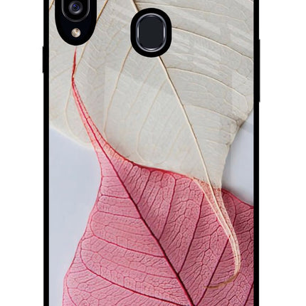 White Pink Leaf Samsung A20s Glass Case Back Cover by Casekaro