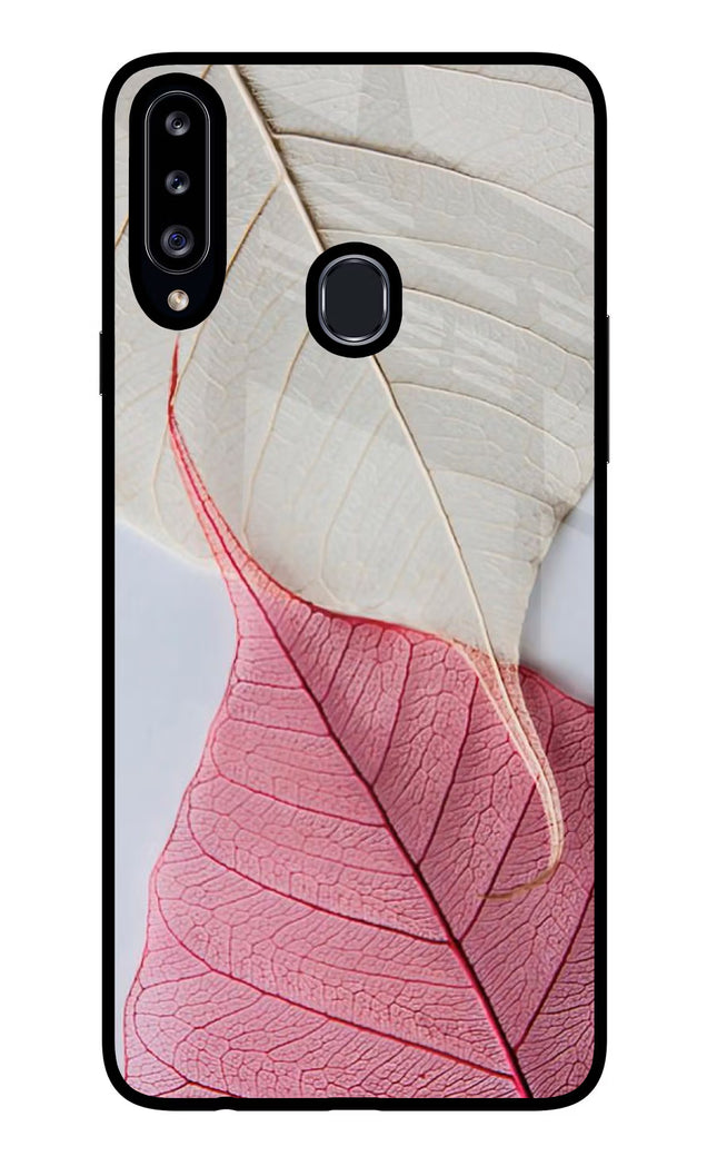 White Pink Leaf Samsung A20s Glass Case Back Cover by Casekaro