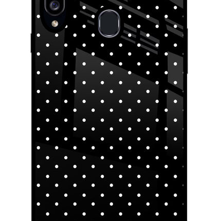 White Dots Samsung A20s Glass Case Back Cover by Casekaro