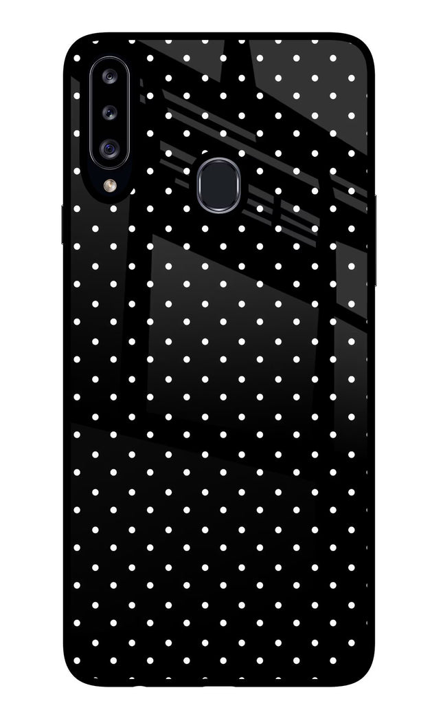 White Dots Samsung A20s Glass Case Back Cover by Casekaro