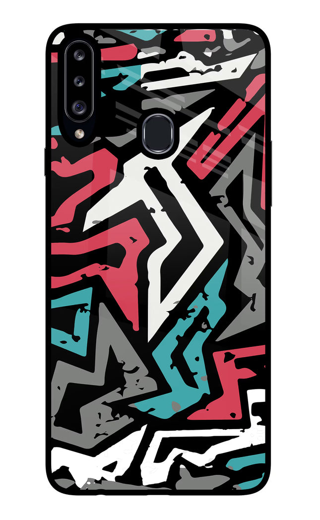 Geometric Graffiti Samsung A20s Glass Case Back Cover by Casekaro