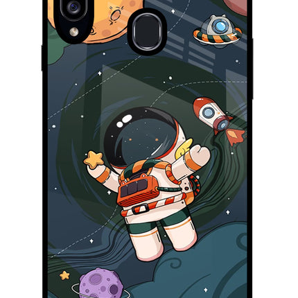 Cartoon Astronaut Samsung A20s Glass Case Back Cover by Casekaro