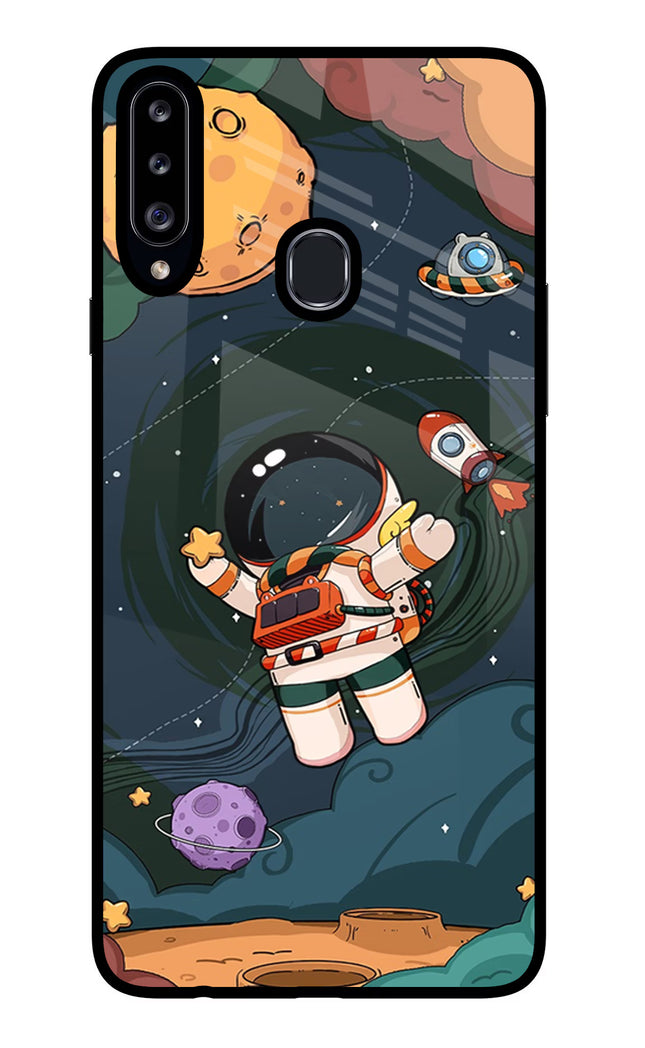 Cartoon Astronaut Samsung A20s Glass Case Back Cover by Casekaro
