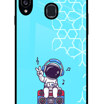 Cute Astronaut Chilling Samsung A20s Glass Case Back Cover by Casekaro