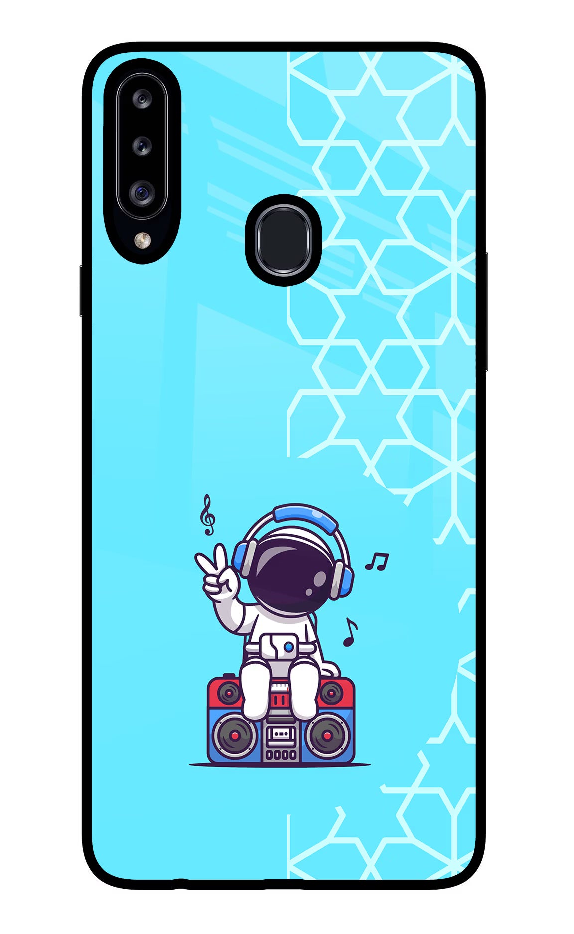 Cute Astronaut Chilling Samsung A20s Glass Case Back Cover by Casekaro