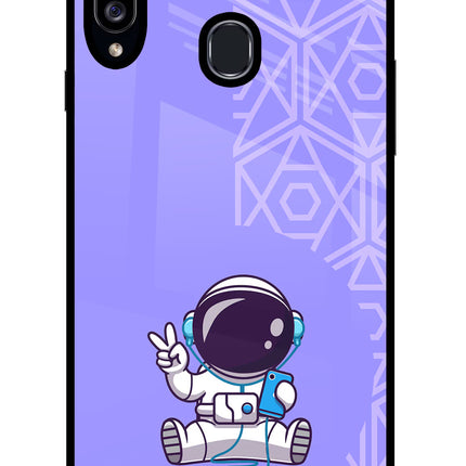 Cute Astronaut Chilling Samsung A20s Glass Case Back Cover by Casekaro