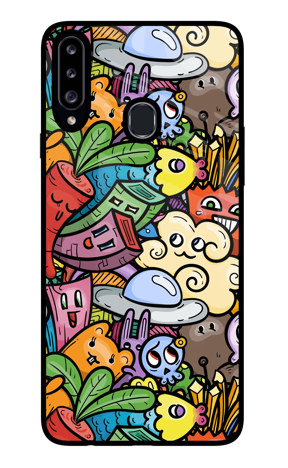 Veggie Doodle Samsung A20s Glass Case Back Cover by Casekaro