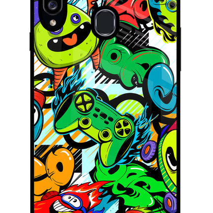 Game Doodle Samsung A20s Glass Case Back Cover by Casekaro