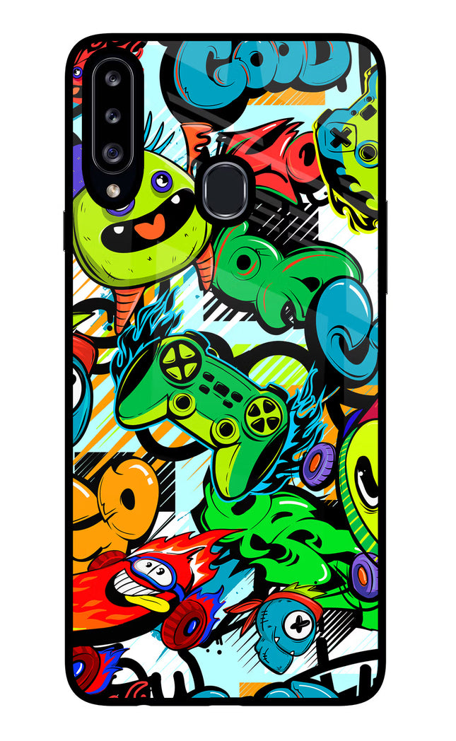 Game Doodle Samsung A20s Glass Case Back Cover by Casekaro