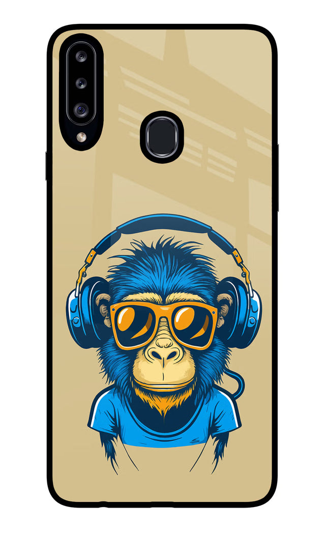 Monkey Headphone Samsung A20s Glass Case Back Cover by Casekaro