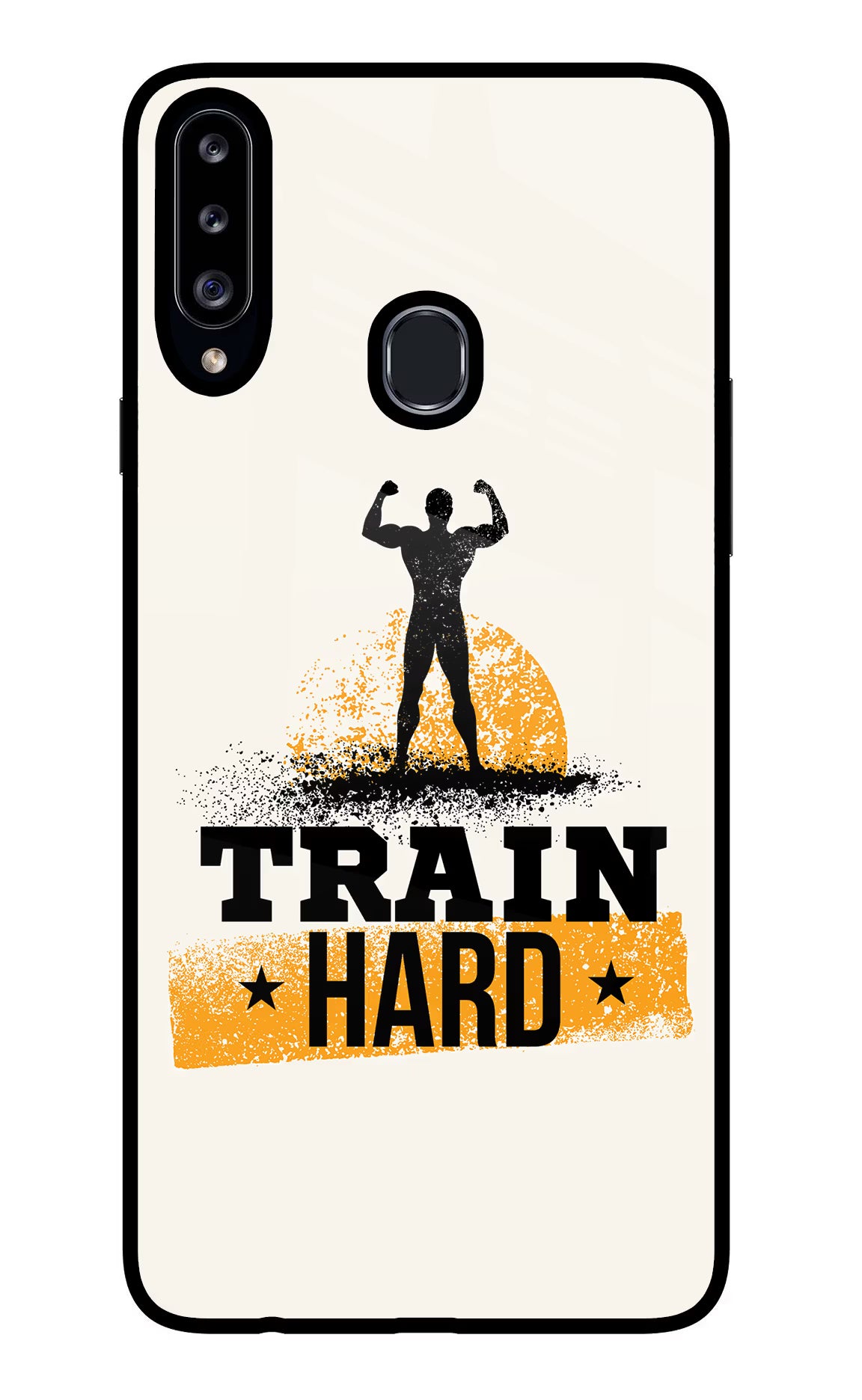 Train Hard Samsung A20s Glass Case Back Cover by Casekaro