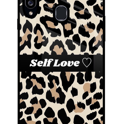 Leopard Print Self Love Samsung A20s Glass Case Back Cover by Casekaro