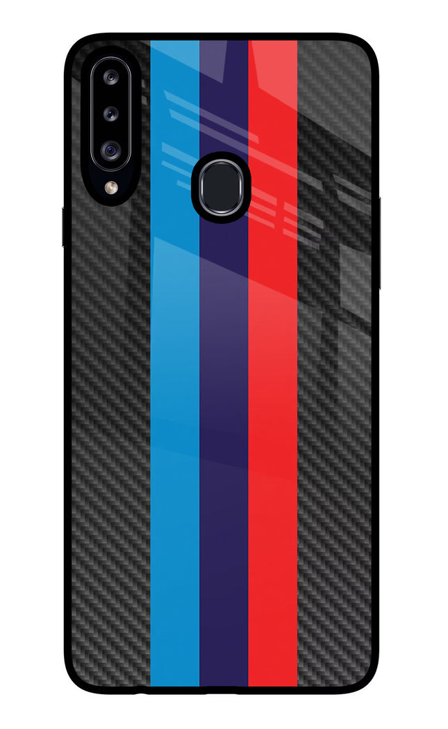 BMW Stripes Pattern Samsung A20s Glass Case Back Cover by Casekaro