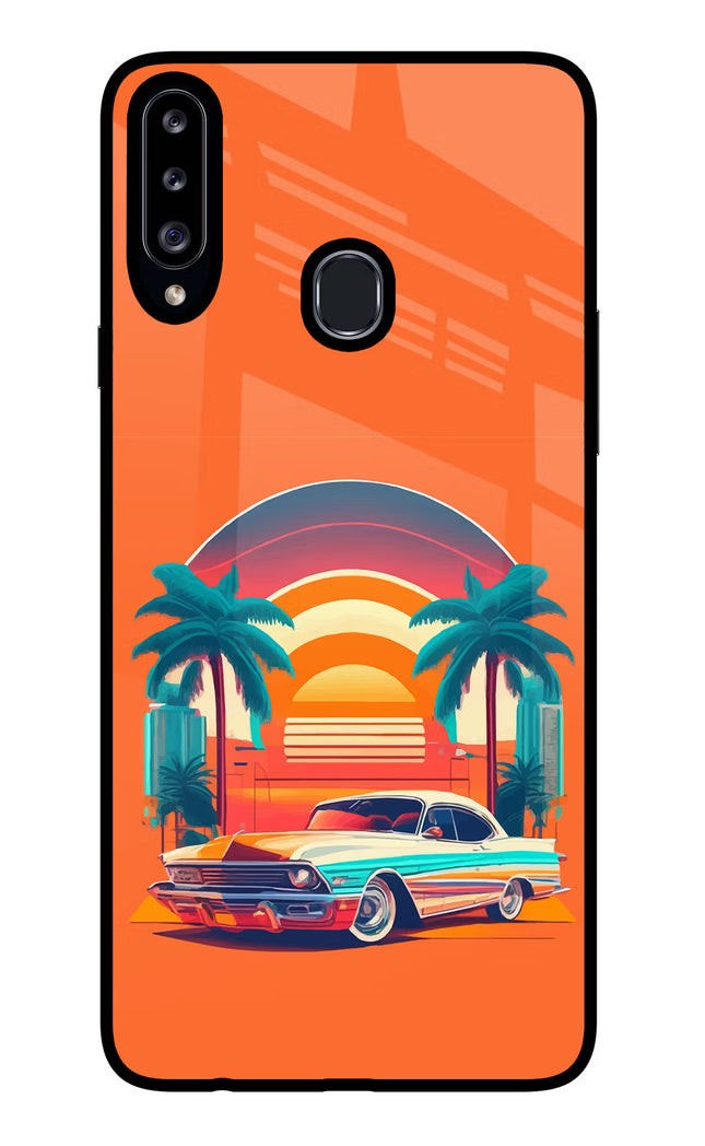 Palm Drive 80s Samsung A20s Glass Case Back Cover by Casekaro