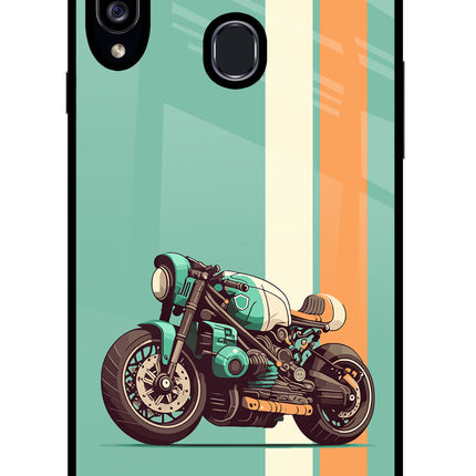 Striped Moto Drift Samsung A20s Glass Case Back Cover by Casekaro