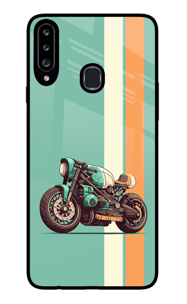 Striped Moto Drift Samsung A20s Glass Case Back Cover by Casekaro
