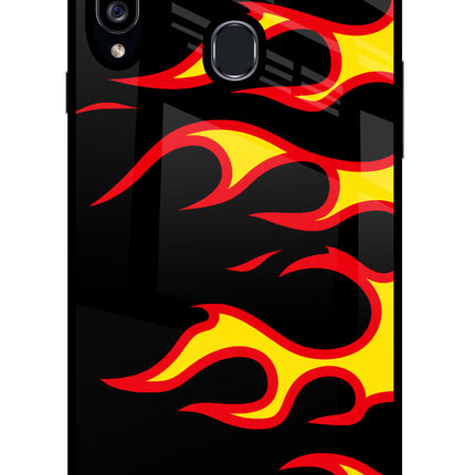 Side Sweep Flames Samsung A20s Glass Case Back Cover by Casekaro
