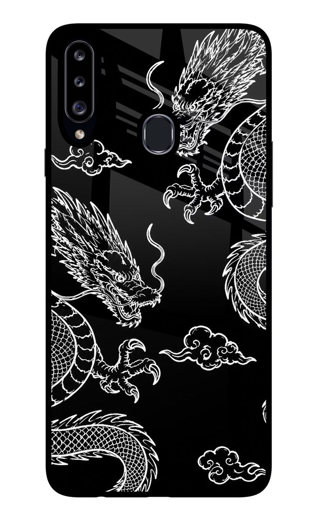 Twin Dragons Samsung A20s Glass Case Back Cover by Casekaro
