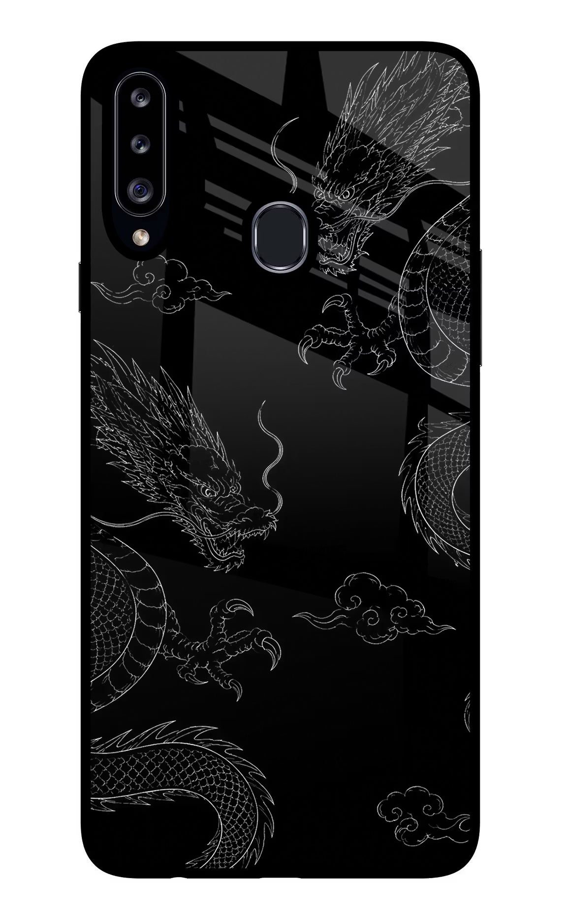 Twin Dragons Samsung A20s Glass Case Back Cover by Casekaro
