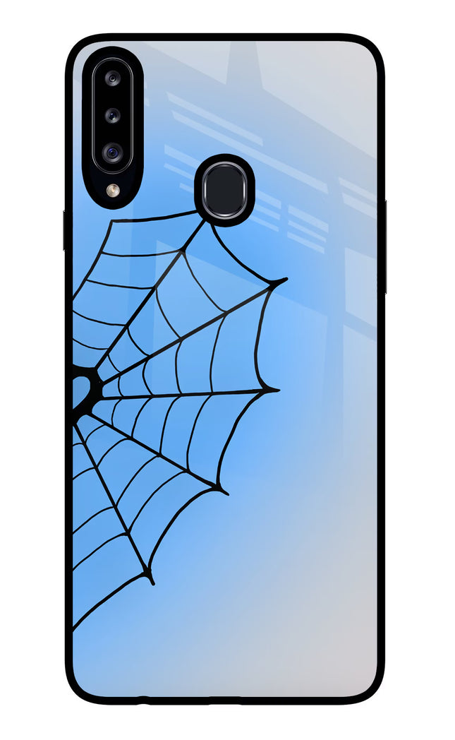 Blue Web Samsung A20s Glass Case Back Cover by Casekaro