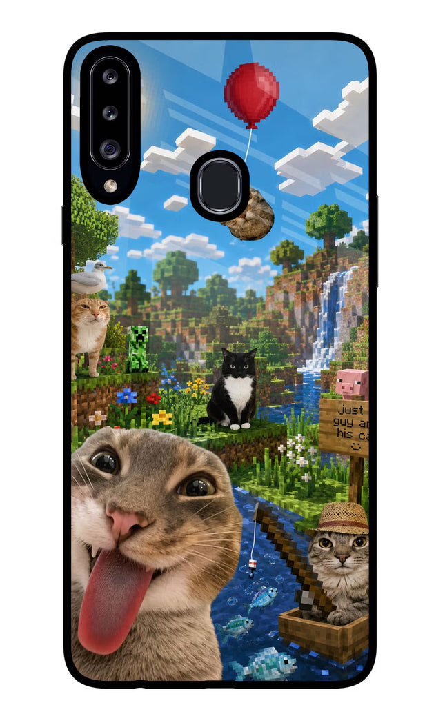 Minecraft Cat Chaos Samsung A20s Glass Case Back Cover by Casekaro
