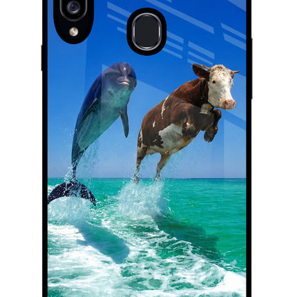 Dolphin vs Cow Samsung A20s Glass Case Back Cover by Casekaro