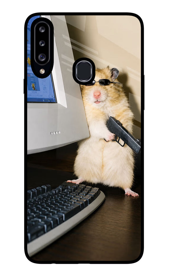 Hacker Hamster Samsung A20s Glass Case Back Cover by Casekaro