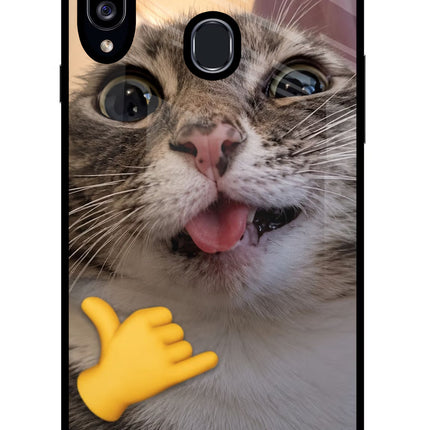 Silly Cat Call Samsung A20s Glass Case Back Cover by Casekaro