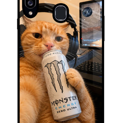 Gamer Cat Energy Samsung A20s Glass Case Back Cover by Casekaro