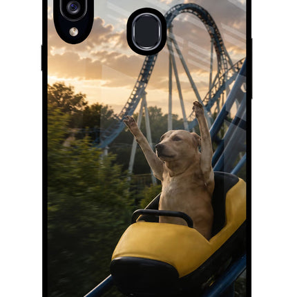Rollercoaster Dog Samsung A20s Glass Case Back Cover by Casekaro