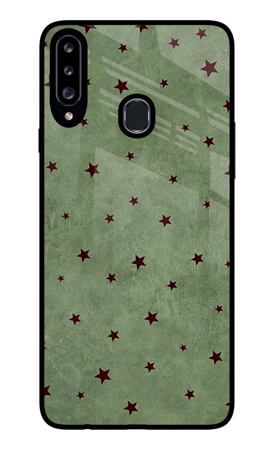 Green Stars Samsung A20s Back Cover, Glass case