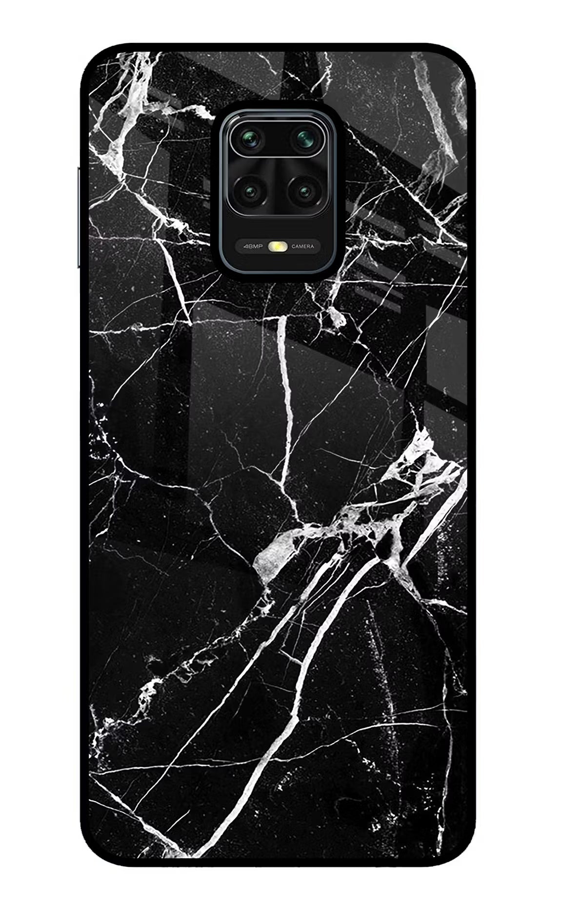 Black Marble Pattern Redmi Note 9 Pro/Pro Max Glass Case Back Cover by Casekaro