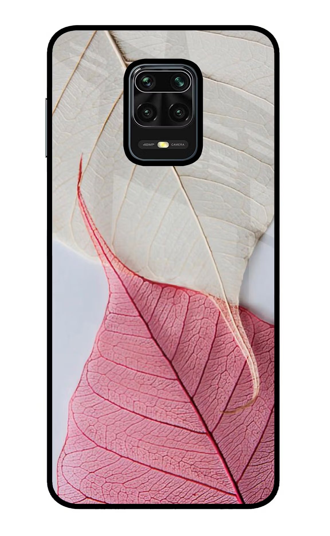 White Pink Leaf Redmi Note 9 Pro/Pro Max Glass Case Back Cover by Casekaro