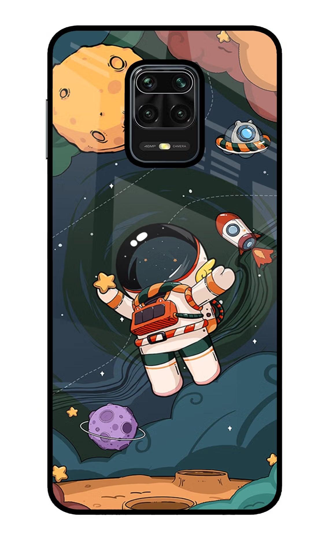 Cartoon Astronaut Redmi Note 9 Pro/Pro Max Glass Case Back Cover by Casekaro