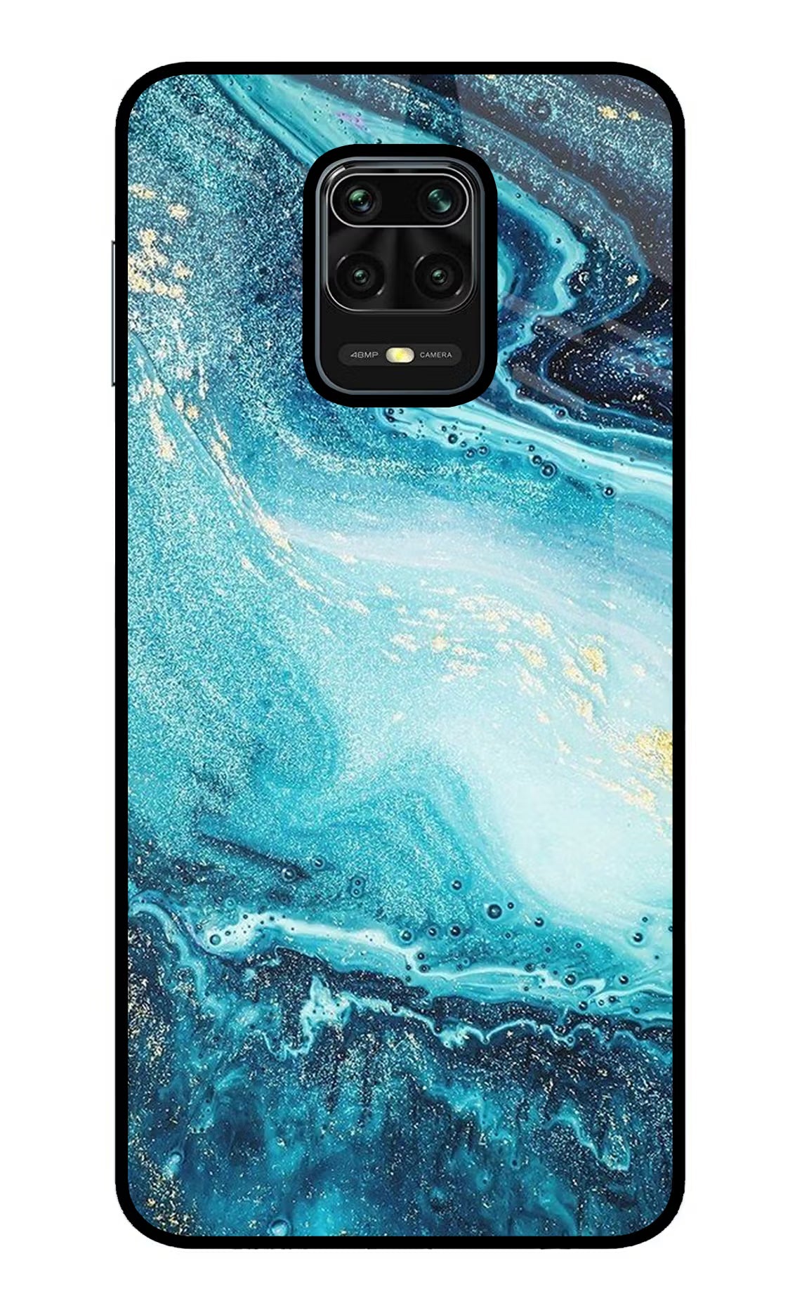 Blue Glitter Marble Redmi Note 9 Pro/Pro Max Glass Case Back Cover by Casekaro