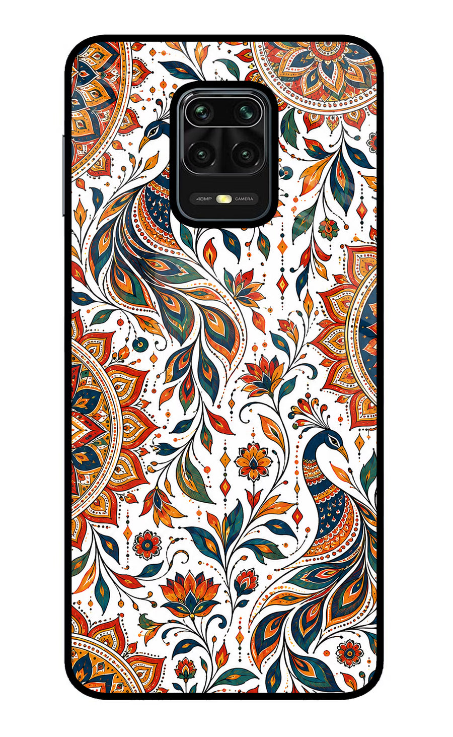 White Mayura Redmi Note 9 Pro/Pro Max Back Cover, Glass case