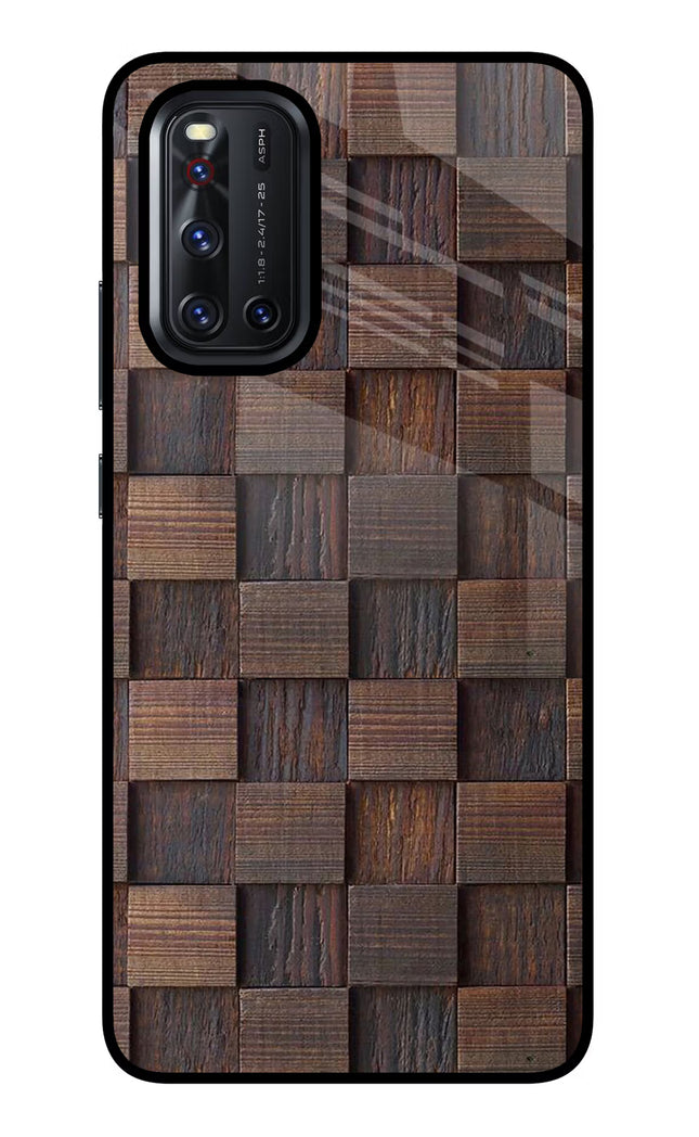 Wooden Cube Design Vivo V19 Glass Case Back Cover by Casekaro