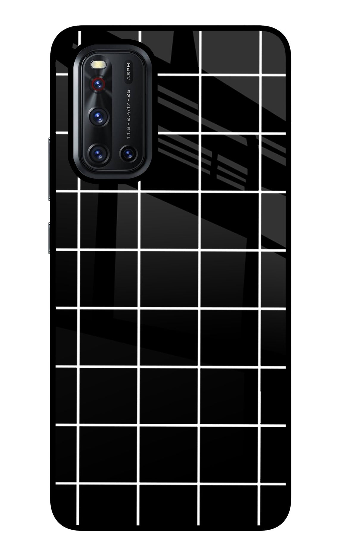 White Grid Vivo V19 Glass Case