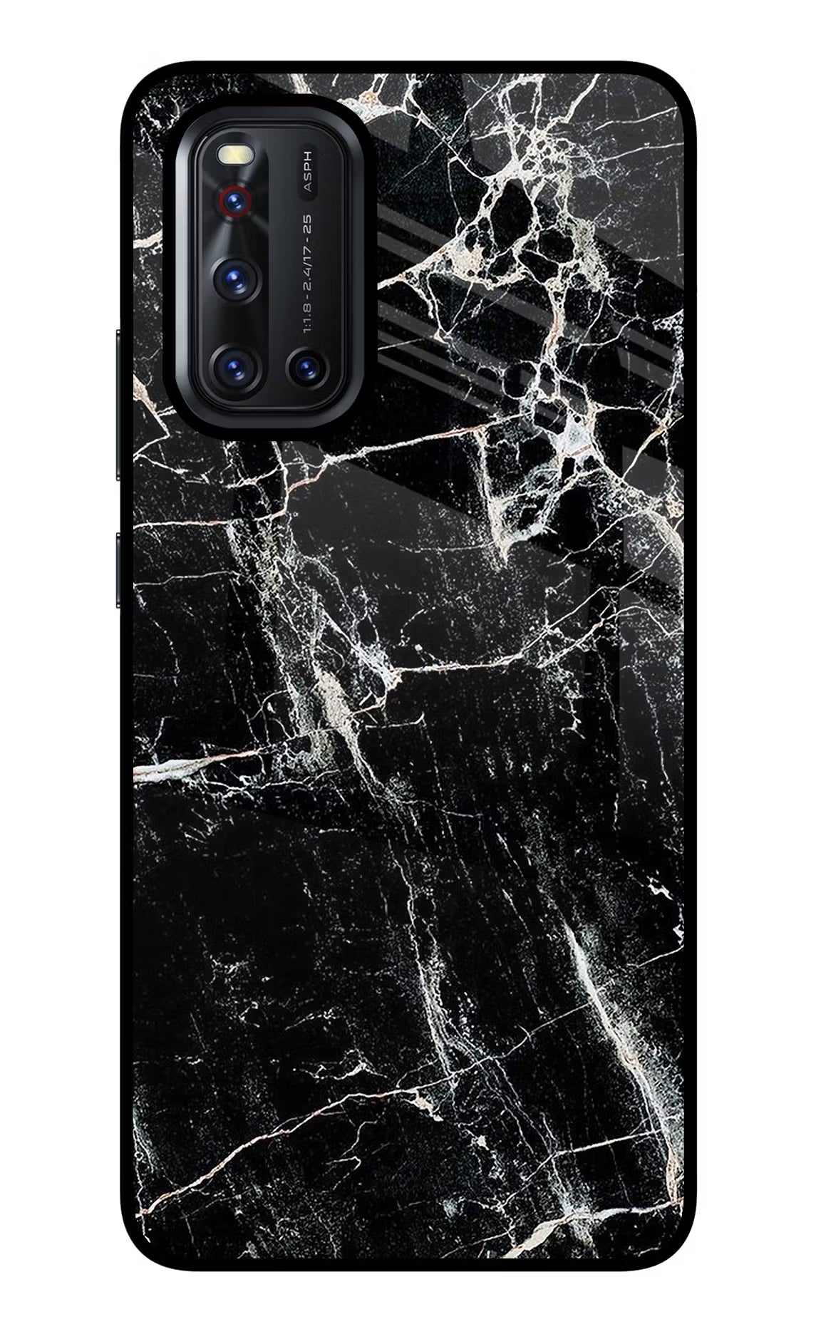 Black Marble Texture Vivo V19 Glass Case Back Cover by Casekaro