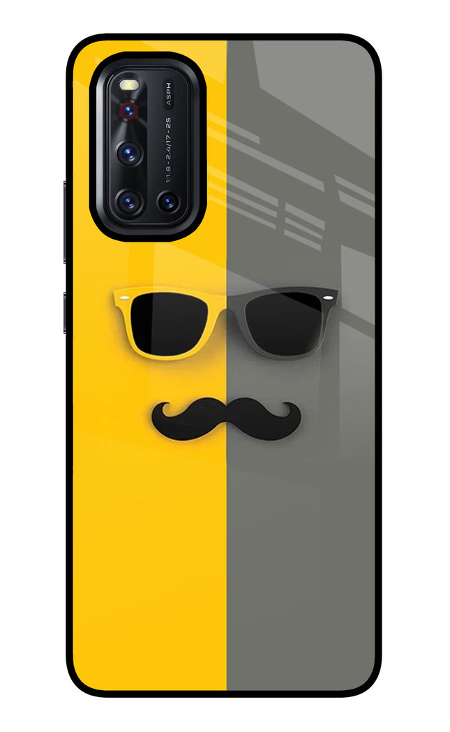 Sunglasses with Mustache Vivo V19 Glass Case Back Cover by Casekaro