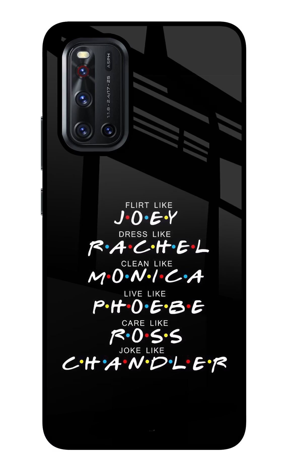 FRIENDS Character Vivo V19 Glass Case Back Cover by Casekaro