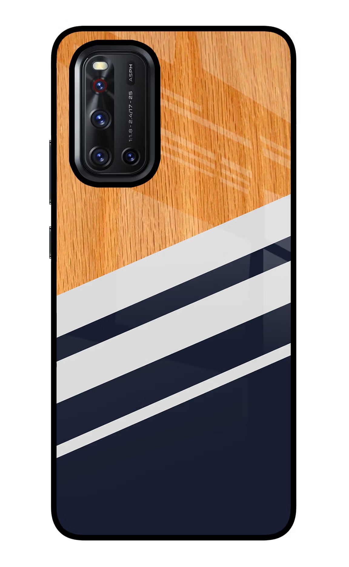 Blue and white wooden Vivo V19 Glass Case Back Cover by Casekaro