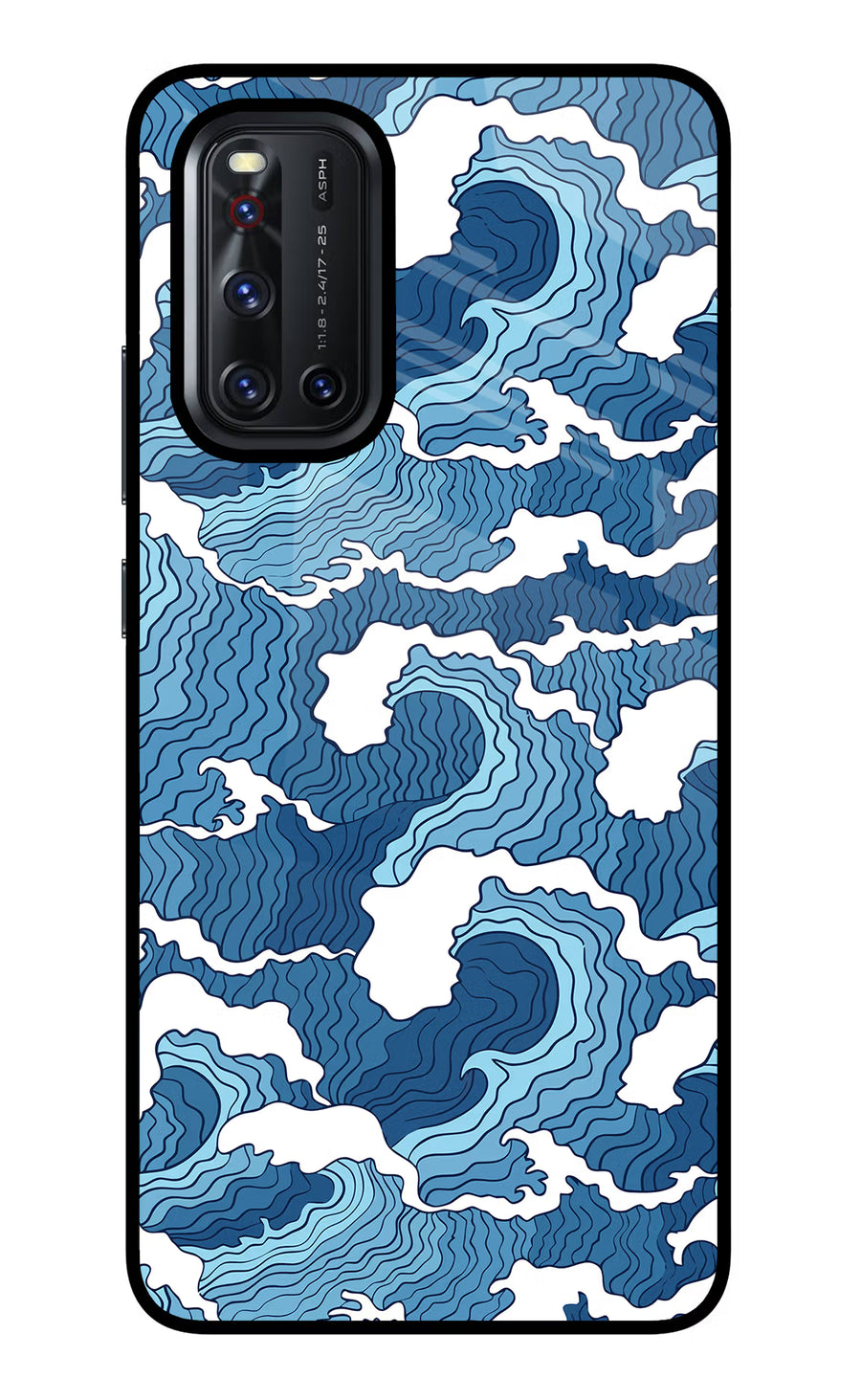 Blue Waves Vivo V19 Back Cover, Glass case